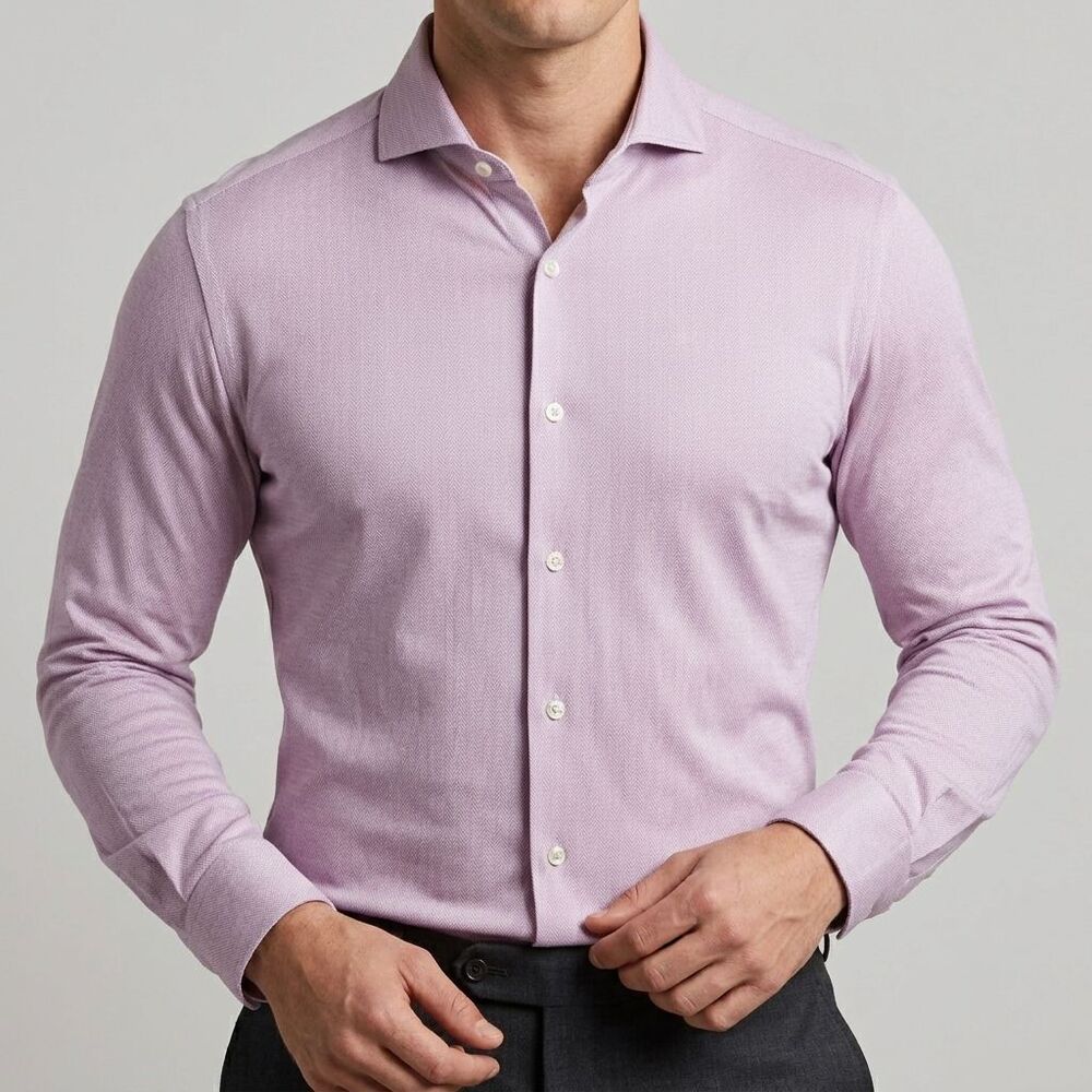 Canali Dress Shirt Mens XL Herringbone Pink Long Sleeve Button Up Italy